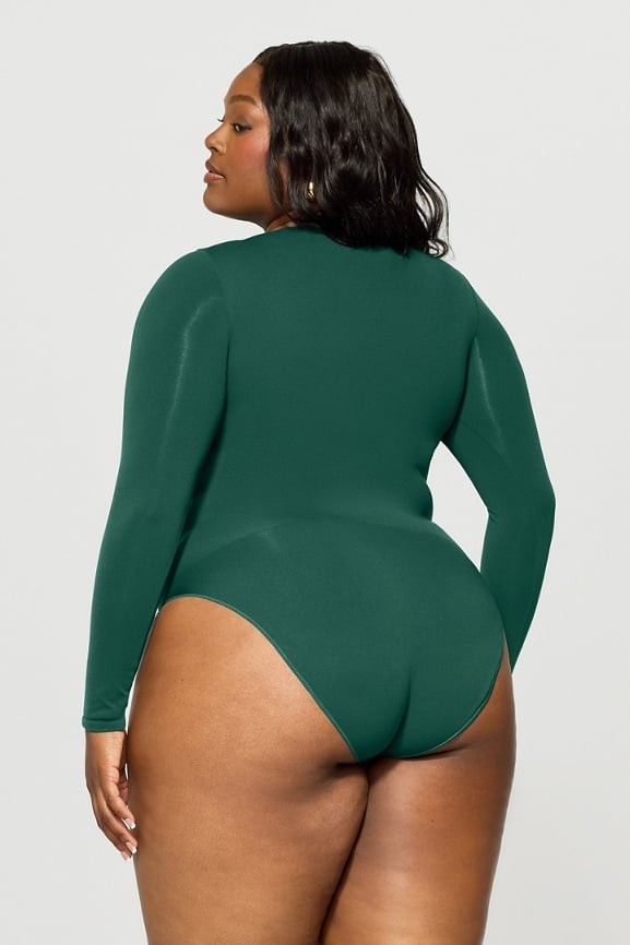 Nearly Naked Shapewear Plunge Long Sleeve Bodysuit