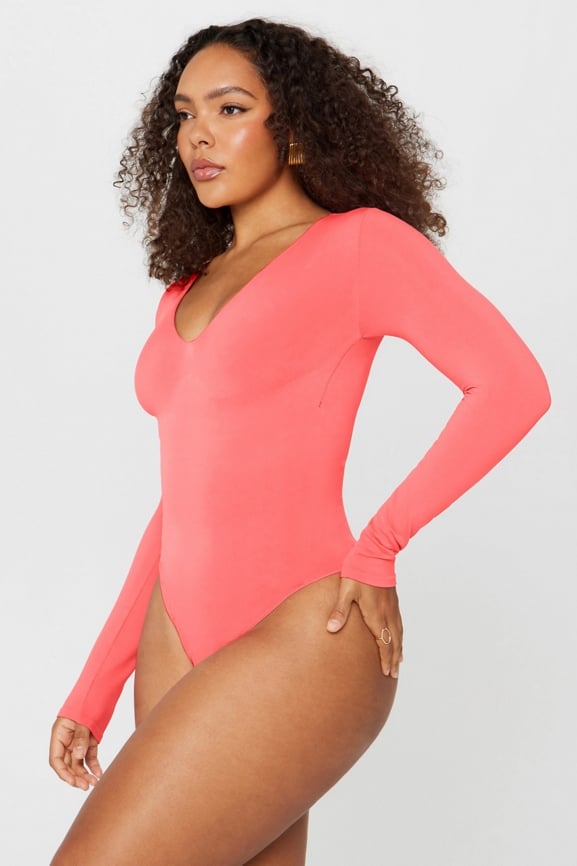 Nearly Naked Shapewear Plunge Long Sleeve Bodysuit