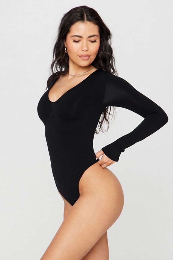 Nearly Naked Shapewear Plunge Long Sleeve Bodysuit
