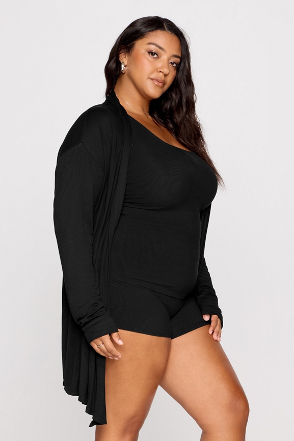 Soft Rib Cardigan + Daily Rib Cropped Square Neck Tank 2-Piece Set