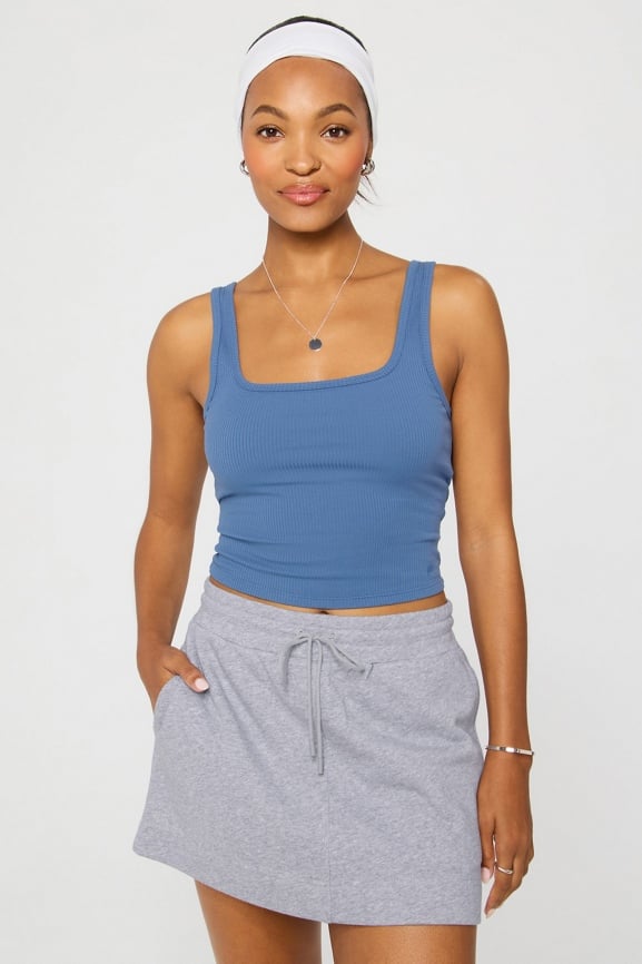 Daily Rib Cropped Square Neck Tank + Smooth As Hell Midi Shaping Skirt 2-Piece Outfit