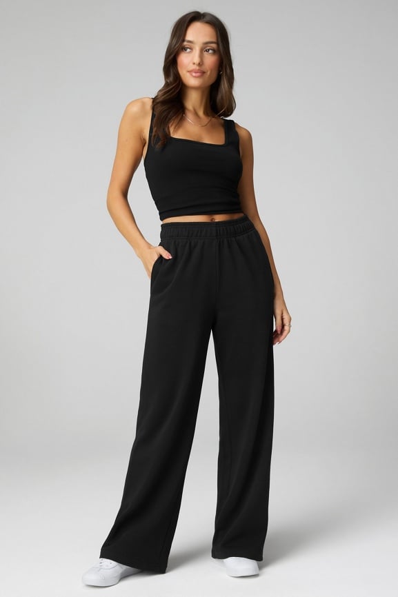 Daily Rib Square Neck Tank + Year Round Terry Wide Leg Pant 2-Piece Outfit