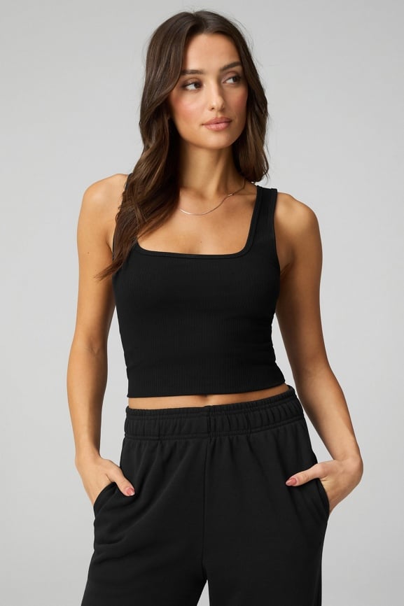 Daily Rib Square Neck Tank + Year Round Terry Wide Leg Pant 2-Piece Outfit
