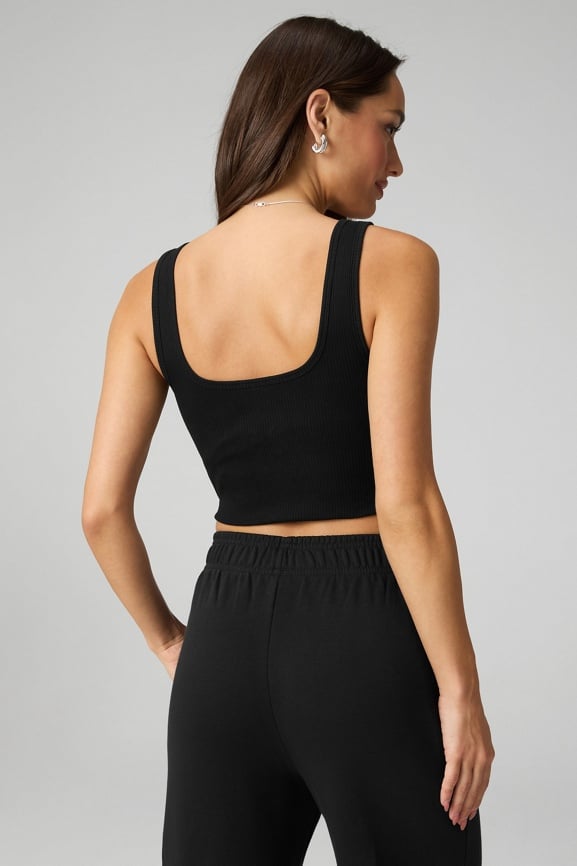 Daily Rib Square Neck Tank + Year Round Terry Wide Leg Pant 2-Piece Outfit