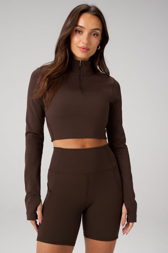 Cold Weather Long-Sleeve Half-Zip Top + Cold Weather Pocketed High-Waisted Mini Flare 2-Piece Outfit