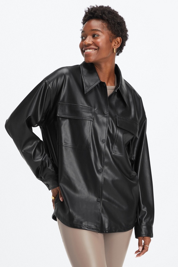 Oversized Vegan Leather Shirt Jacket - Fabletics