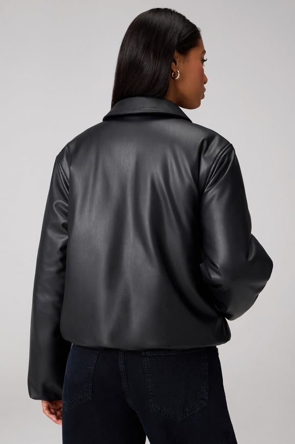Faux Leather Padded Bomber Jacket
