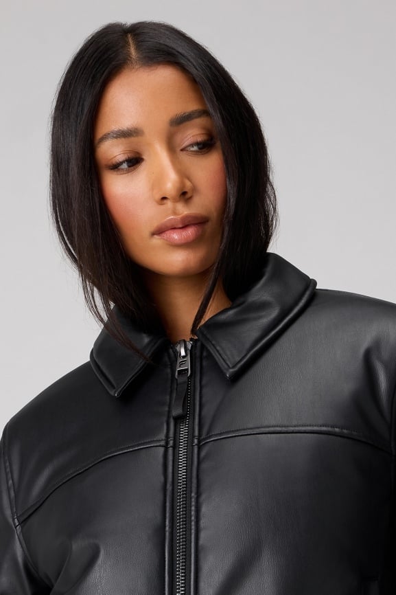 Faux Leather Padded Bomber Jacket