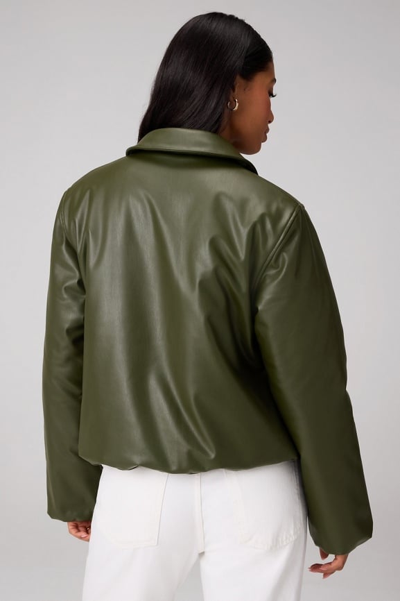 Faux Leather Padded Bomber Jacket
