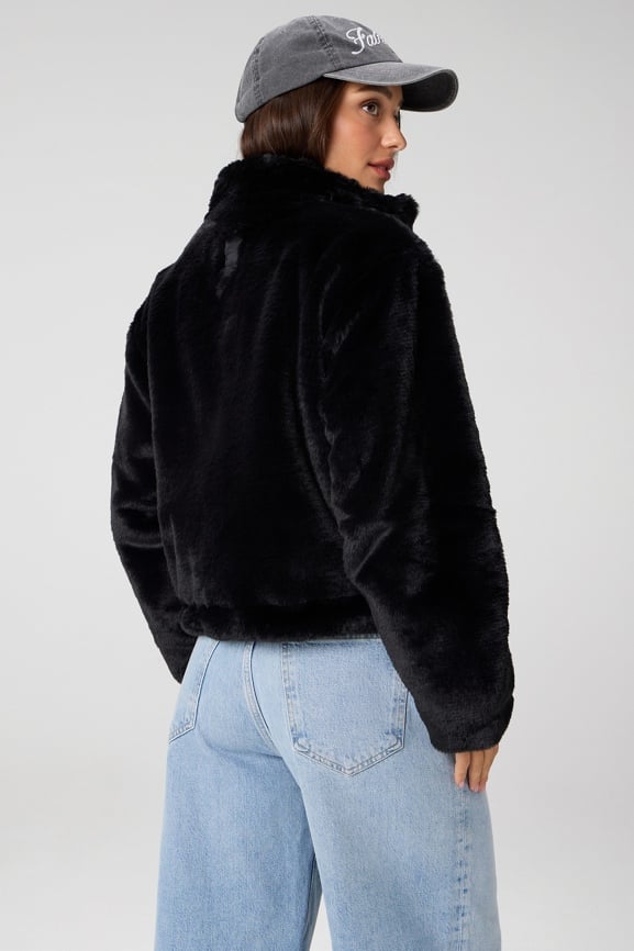 Faux Fur Cropped Full-Zip Jacket