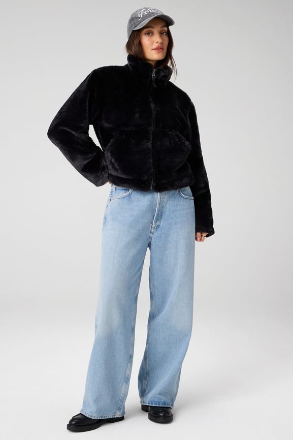 Faux Fur Cropped Full-Zip Jacket