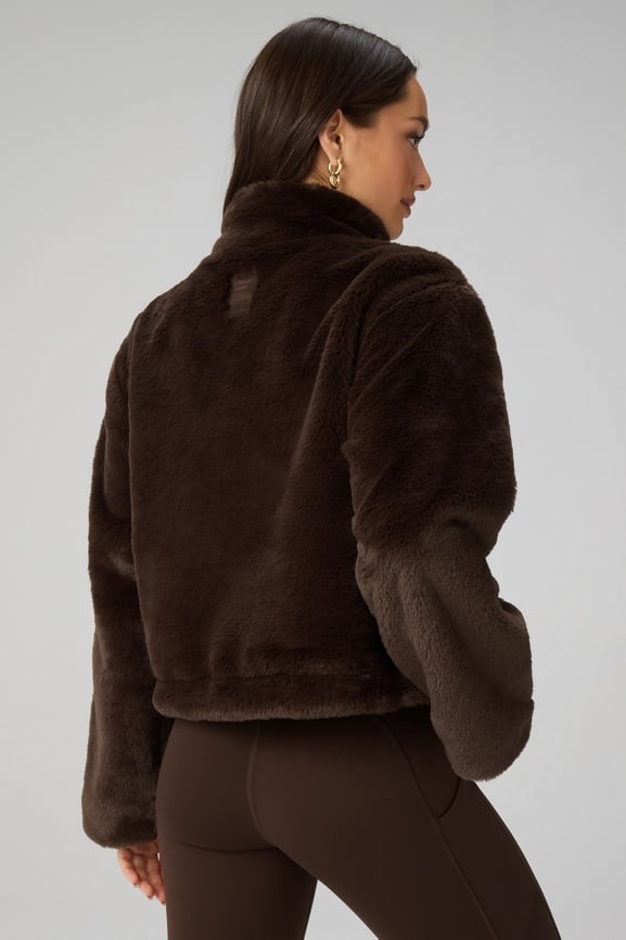 Faux Fur Cropped Full-Zip Jacket