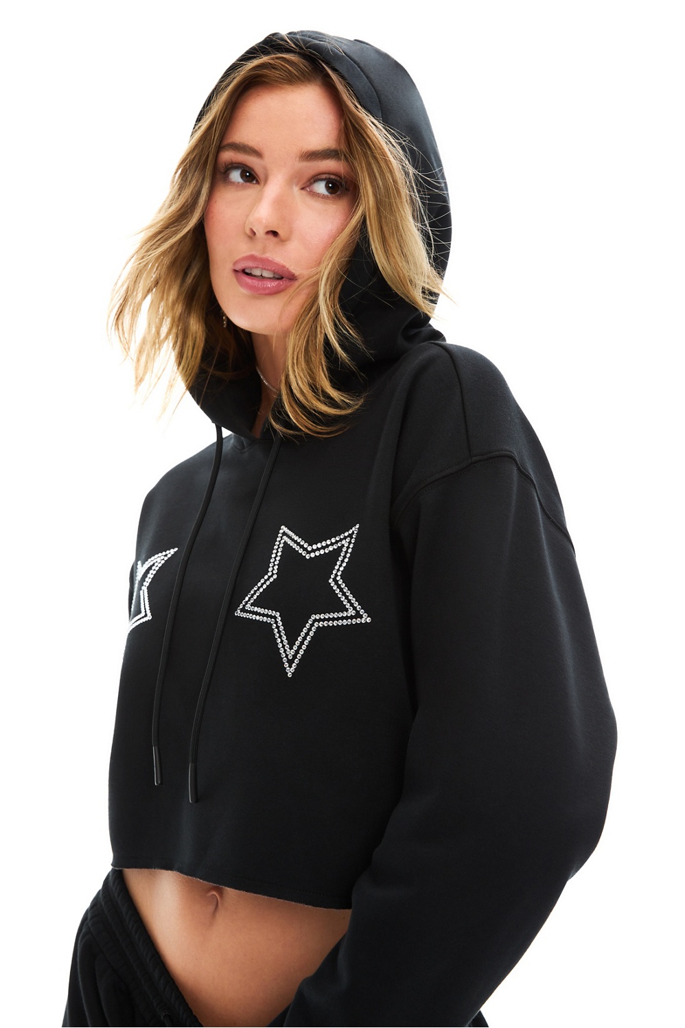 Cozy Fleece Starry Cropped Hoodie