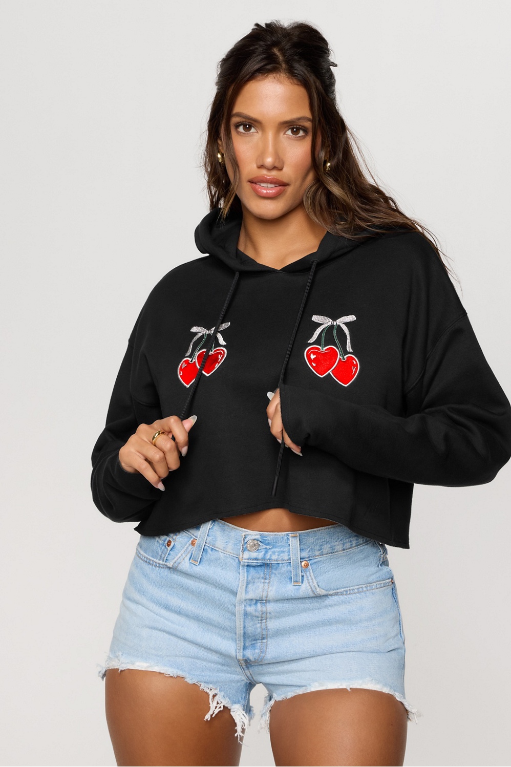 Cozy Fleece Cherry Cropped Hoodie