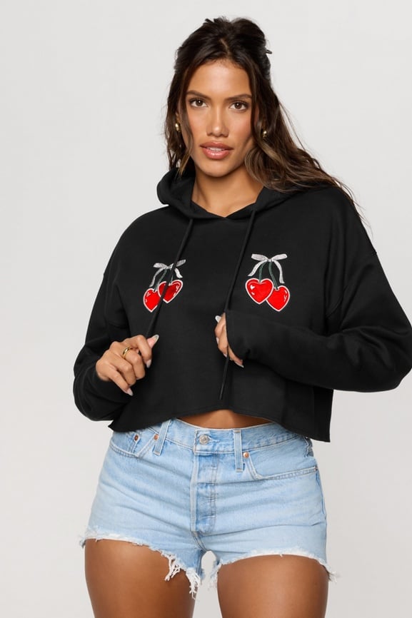 Cozy Fleece Cherry Cropped Hoodie - Fabletics