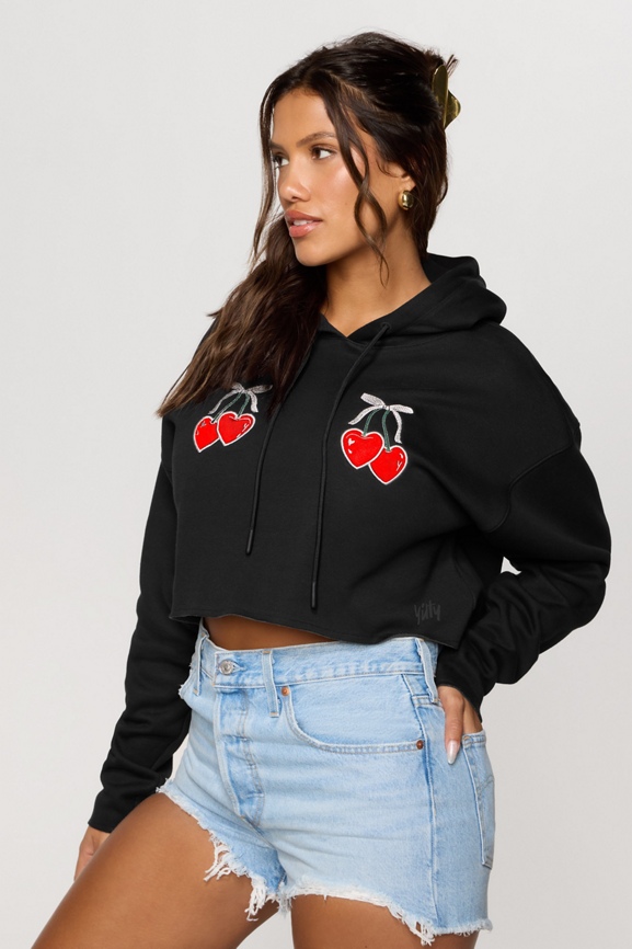 Cozy Fleece Cherry Cropped Hoodie