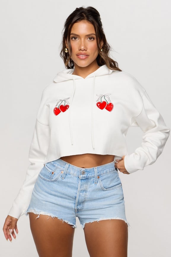 Cozy Fleece Cherry Cropped Hoodie - Fabletics