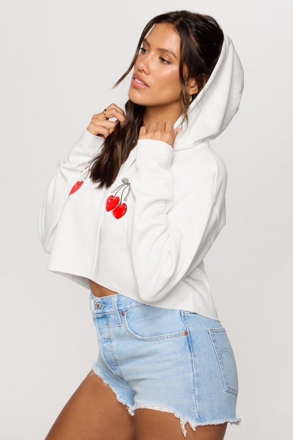 Cozy Fleece Cherry Cropped Hoodie