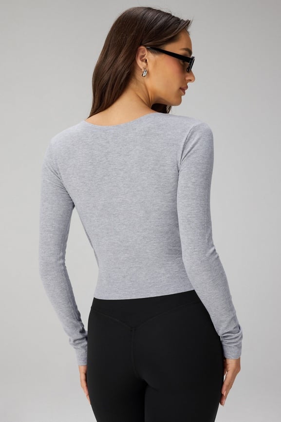 Modal Rib V-Neck Crop L/S Top