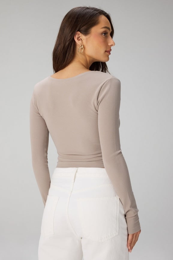 Modal Rib V-Neck Crop L/S Top