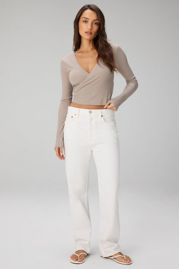 Modal Rib V-Neck Crop L/S Top
