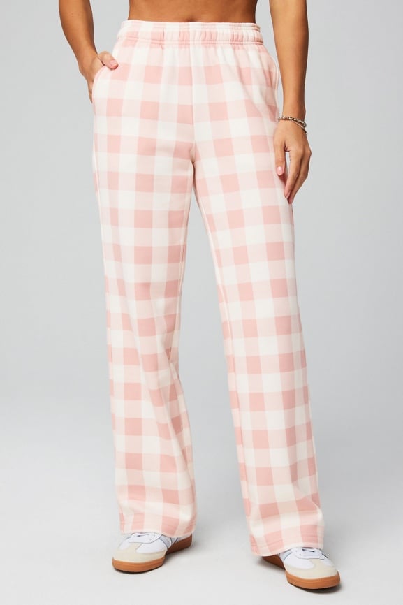 Pink Grey Plaid Sweatpants Women Winter Pajama Set Pink Sweatshirt