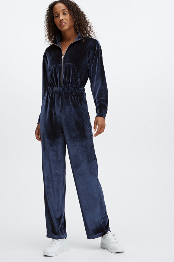 Velour Zip-Up Wide Leg Onesie - Fabletics Canada