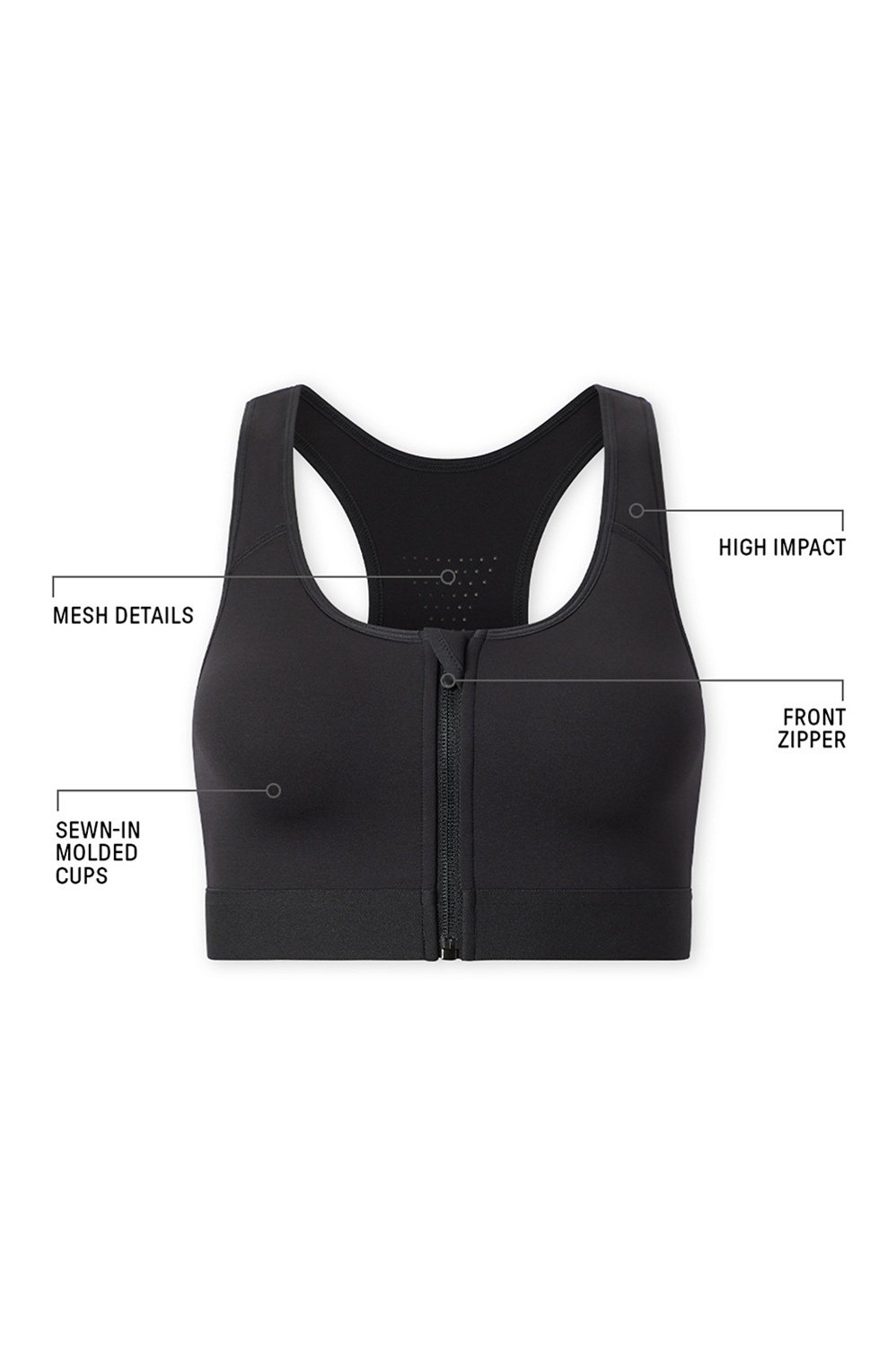 C10 Breathable Contrast Color Front Zipper High Impact Sports Bra High Side  Wings Nipple Bra