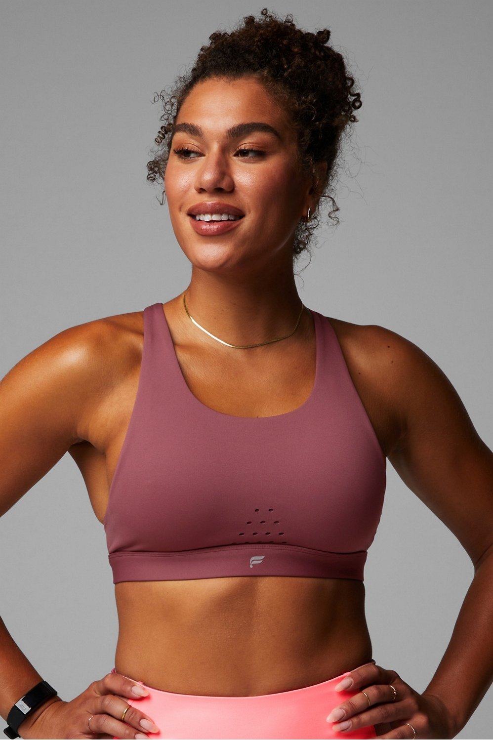 Fabletics Siena High-Impact Sports Bra Womens Pink Punch/Faded Olive Size  XXS