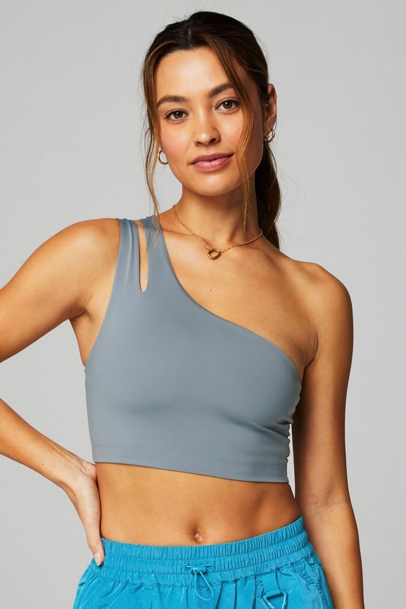 asymmetrical one shoulder sports bra - cloud grey