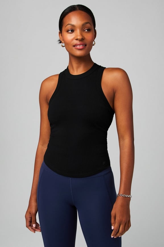 High Neck Rib Built-In Bra Tank + One Jogger 2-Piece Outfit