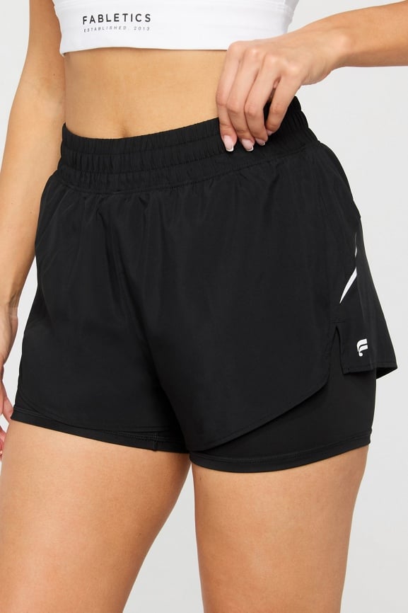 On-The-Go Front Zip Medium Impact Sports Bra + 2-In-1 Reflective Run Short 2" 2-Piece Outfit