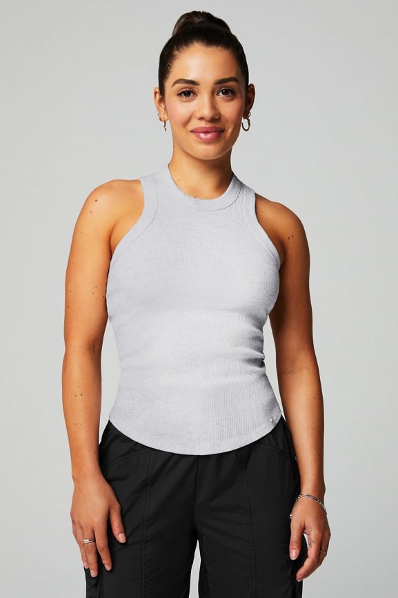 High Neck Rib Built-In Bra Tank + Downtown Wide Leg Pant 2-Piece Outfit