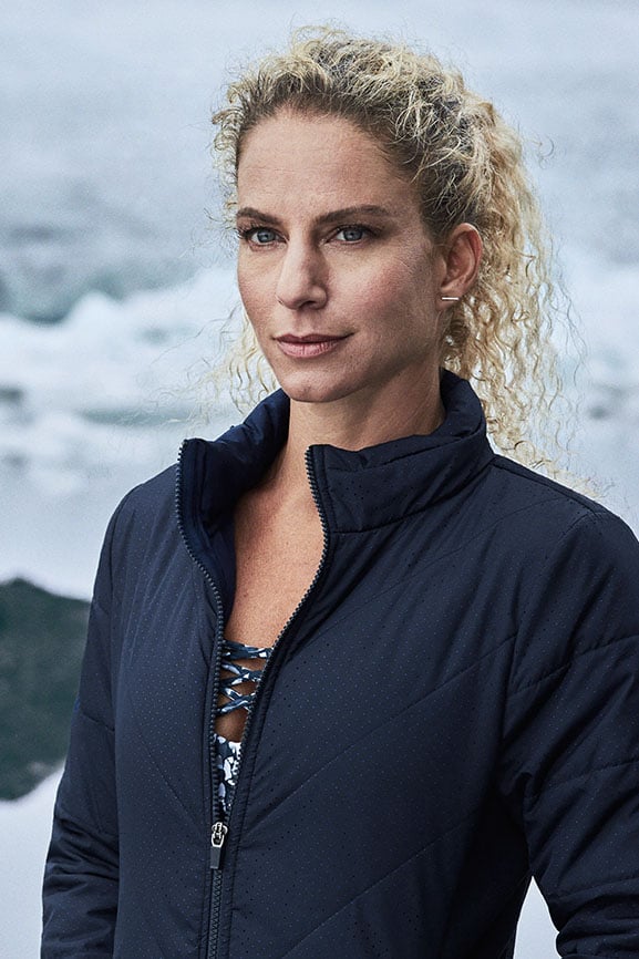 Fabletics Womens Navy Blue Sedona Quilted Puffer Jacket Zip Away