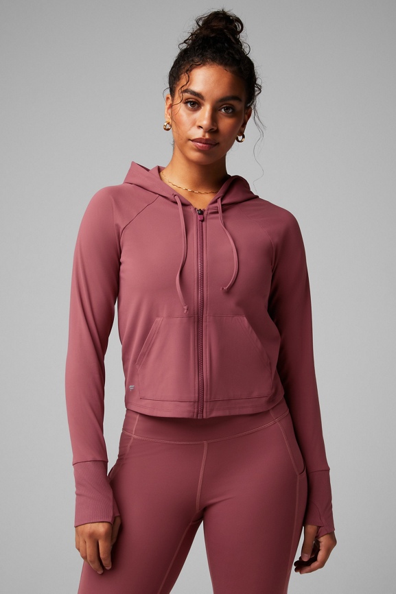 Pink cropped hoodie online zip up