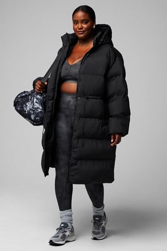 Black long puffer store jacket