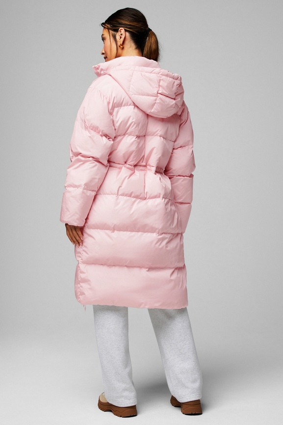 Pink puffer cheap jacket long