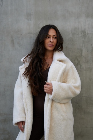 bae  teddy gilet long coat♡ Teddy Gilet Winter Women's Teddy Bear Long Jacket Lapel Faux