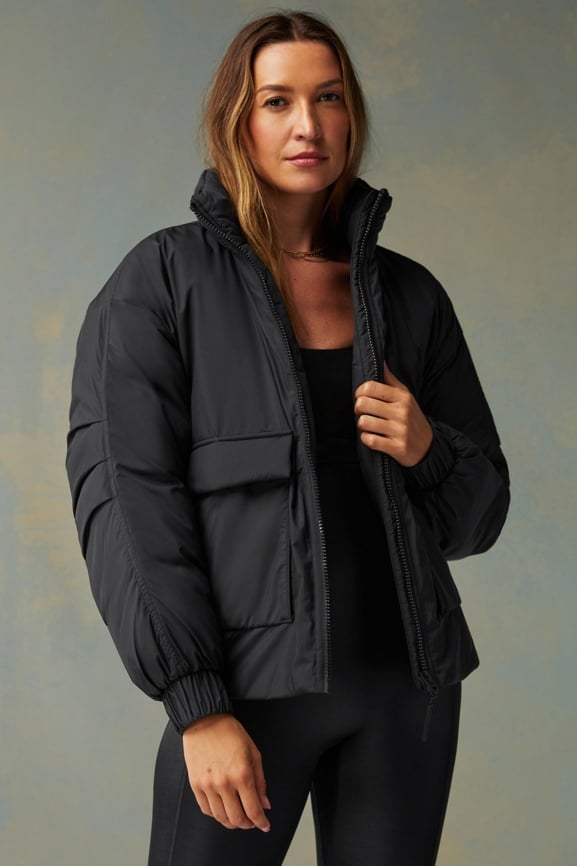 Fabletics Giana Water Resistance Black Jacket Size L New