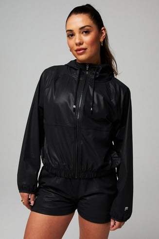 Fabletics Bray Black Moto Full Zip Jacket Lined Vegan Leather Women's Small