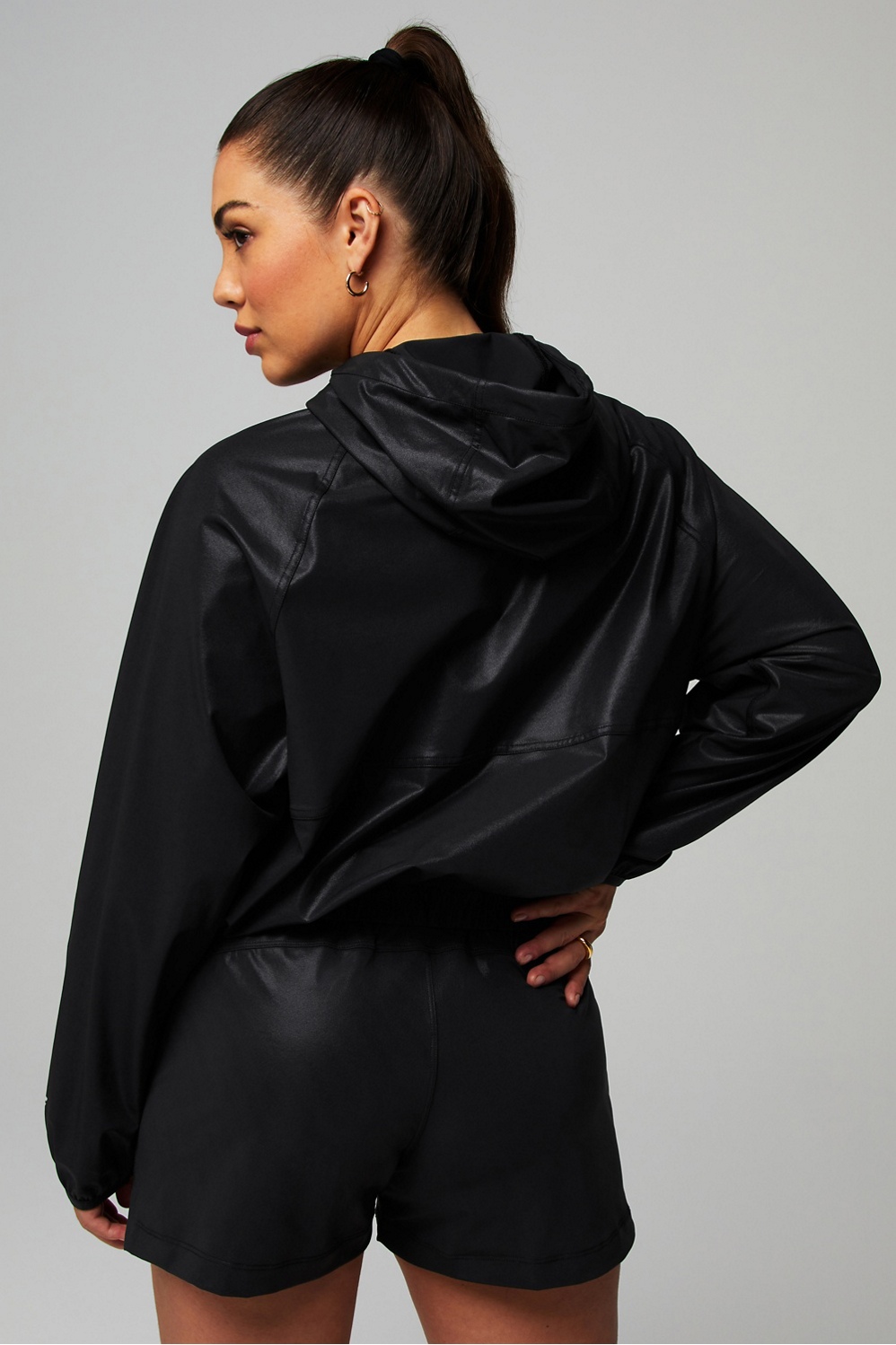 Fabletics Adriana Woven Boxy Lightweight Hooded Windbreaker Jacket Size XL  Black - $18 - From Christine