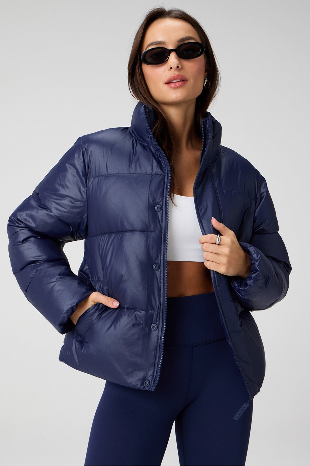 Essential GläNzende Pufferjacke Fabletics Blau Womens XXL-1X-image