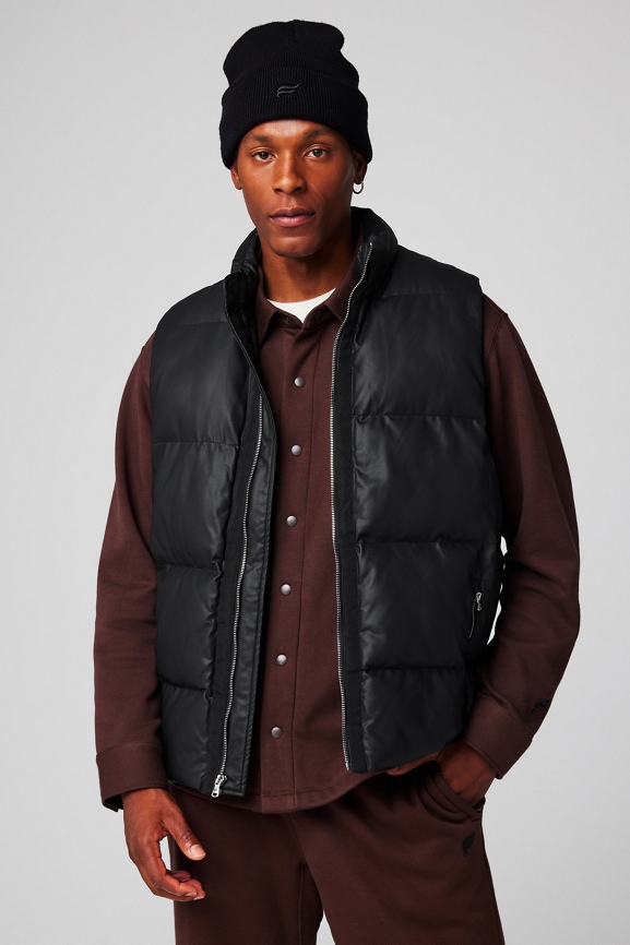 Leather Puffer Cropped Black Puffer Gilet Cropped Puffer Vest Men