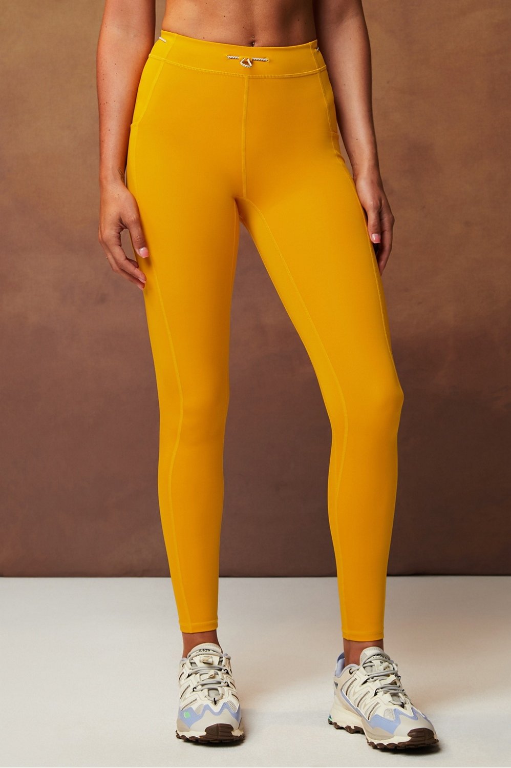 Yellow high waisted peach leggings for fitness and yoga
