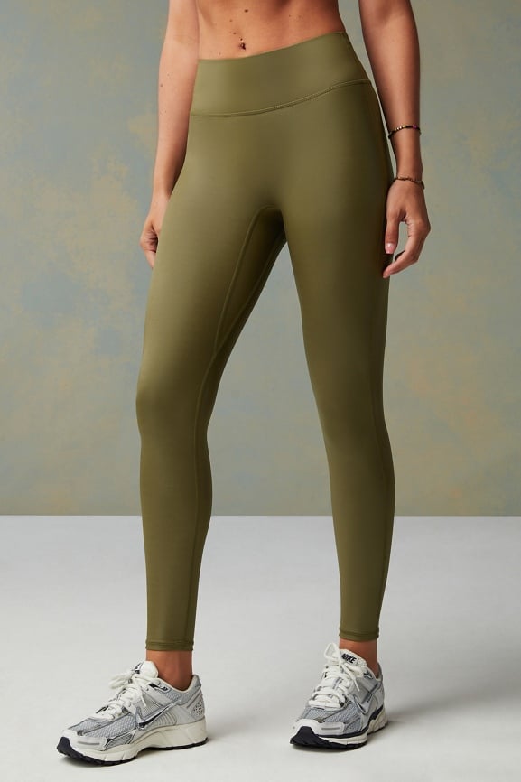 High Waist Fleece Lined Legging in Army Green • Impressions Online