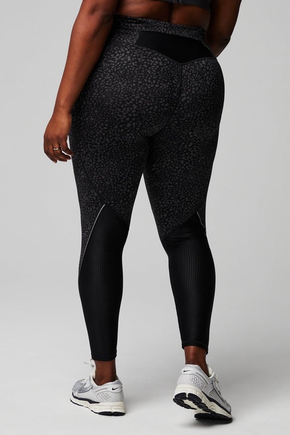 Nike training power leggings in hot sale black print with mesh panels