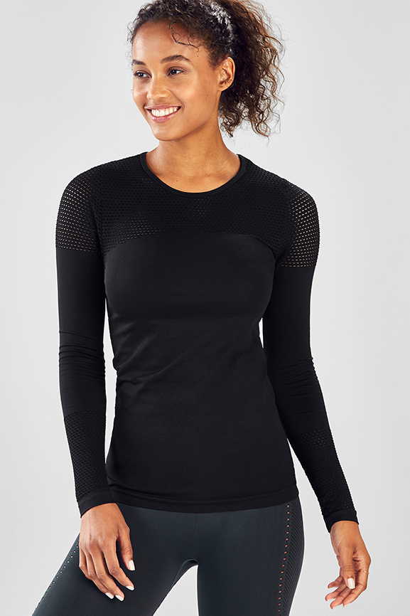 Luxe Mesh Front Panel Long Sleeve Sports Top – Musesonly