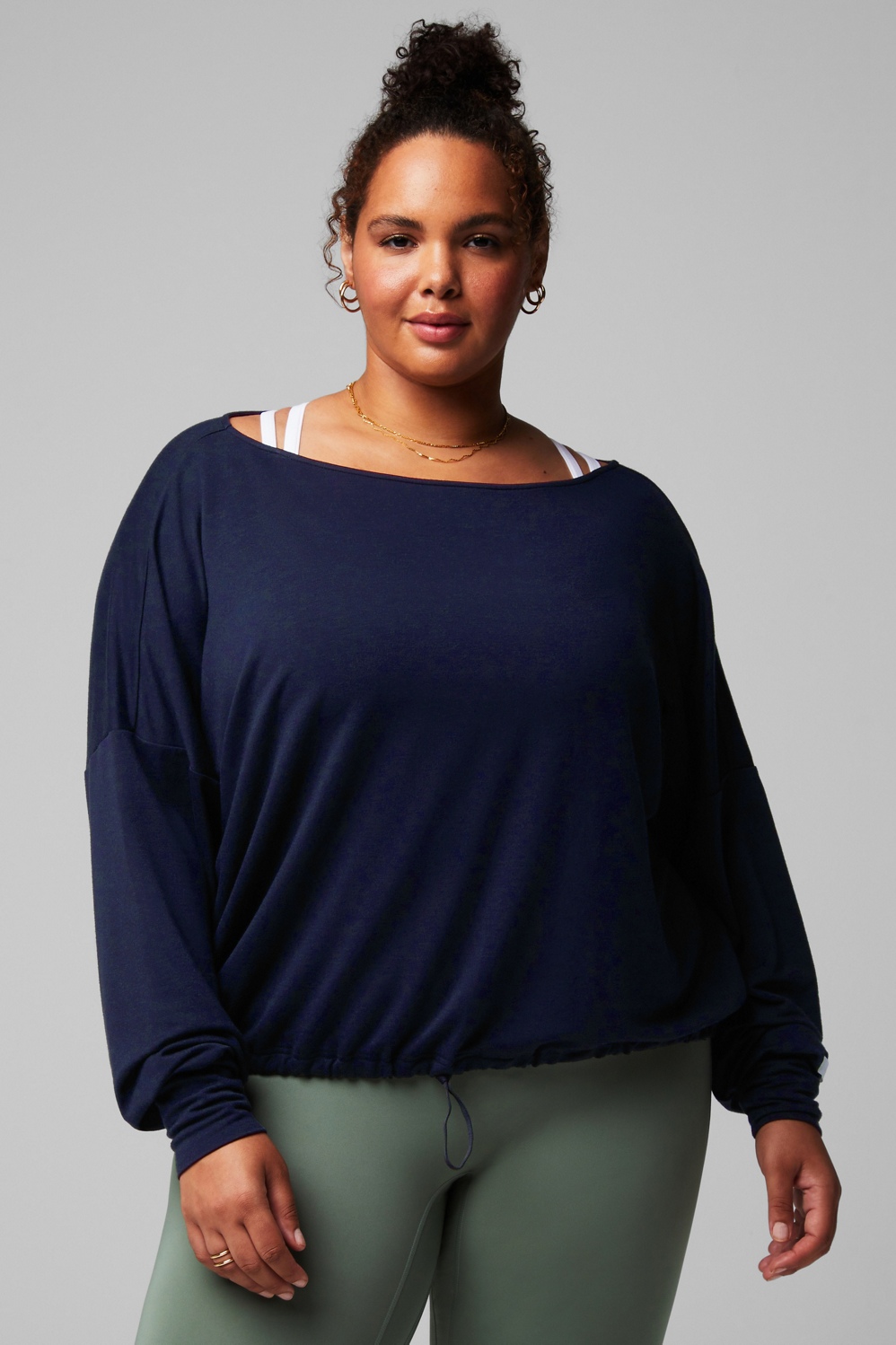 Fabletics Women's Luxe Terry Off Shoulder Pullover, L, Black at   Women's Clothing store