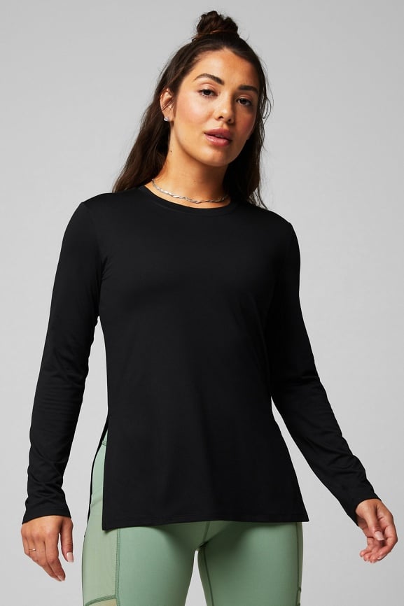 Womens Long Sleeve Tops Twist Front Tunic Tops To Wear With Leggings  Crewneck