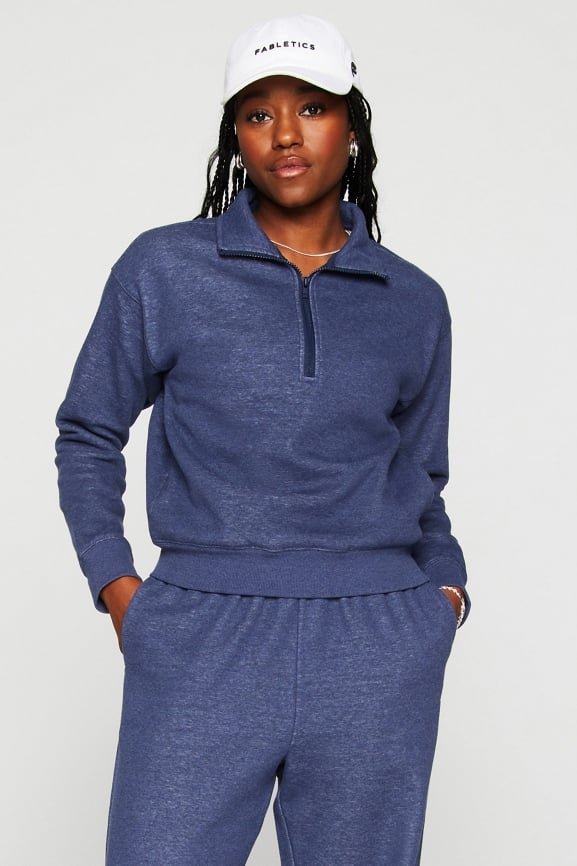 Fabletics Athletic Pullover Cropped Rolled Bottom Hoodie good Blue Women’s Size S